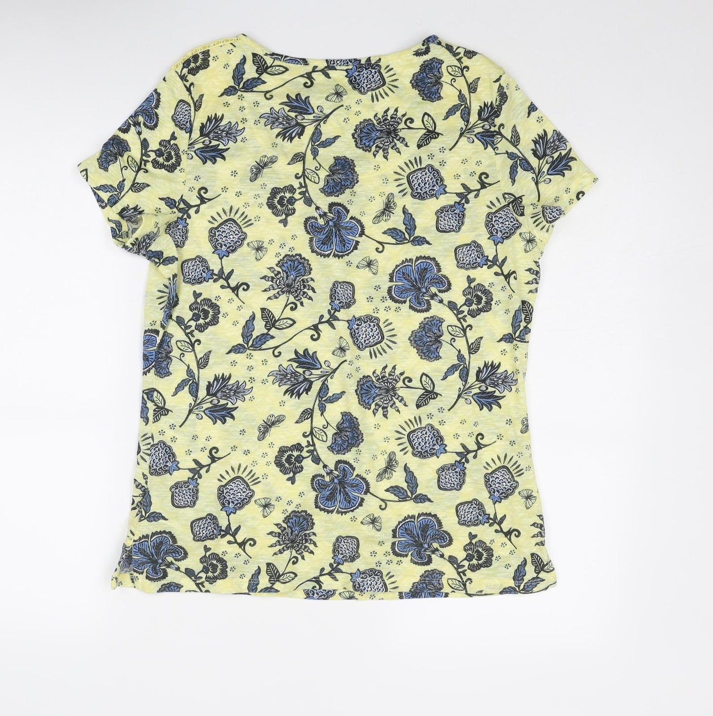 Per Una Womens Yellow Geometric Polyester Basic T-Shirt Size 12 Round Neck