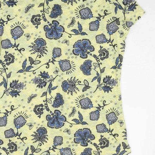 Per Una Womens Yellow Geometric Polyester Basic T-Shirt Size 12 Round Neck