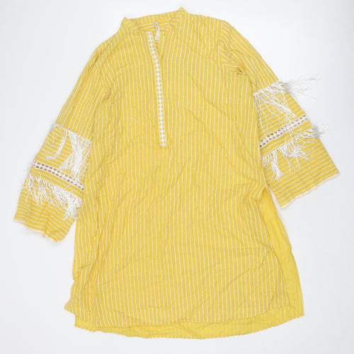 Working Woman Womens Yellow Striped Polyester Basic Blouse Size 14 V-Neck