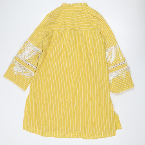 Working Woman Womens Yellow Striped Polyester Basic Blouse Size 14 V-Neck
