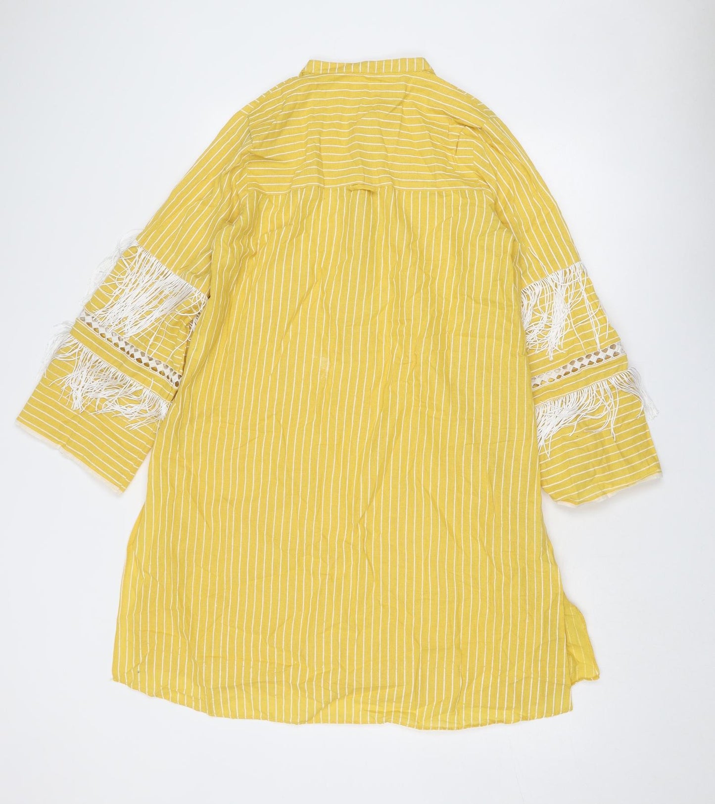 Working Woman Womens Yellow Striped Polyester Basic Blouse Size 14 V-Neck
