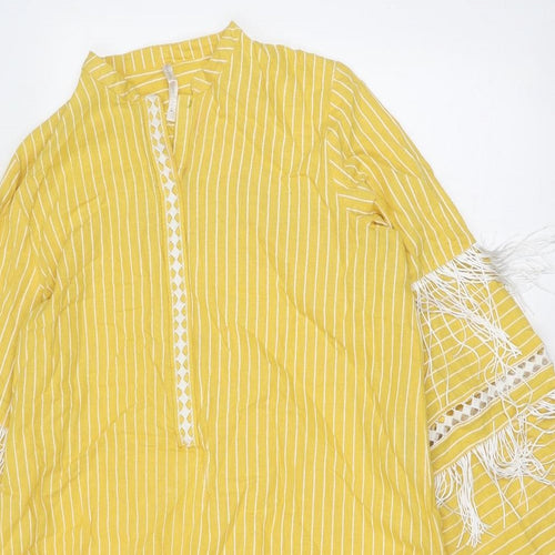 Working Woman Womens Yellow Striped Polyester Basic Blouse Size 14 V-Neck