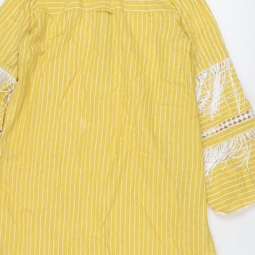 Working Woman Womens Yellow Striped Polyester Basic Blouse Size 14 V-Neck
