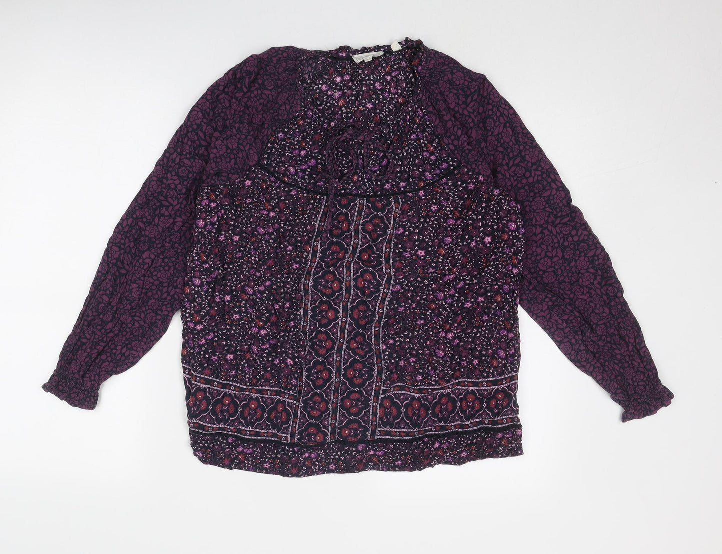 Fat Face Womens Purple Geometric Viscose Basic Blouse Size 10 Round Neck