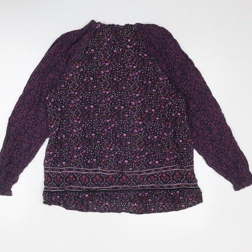 Fat Face Womens Purple Geometric Viscose Basic Blouse Size 10 Round Neck