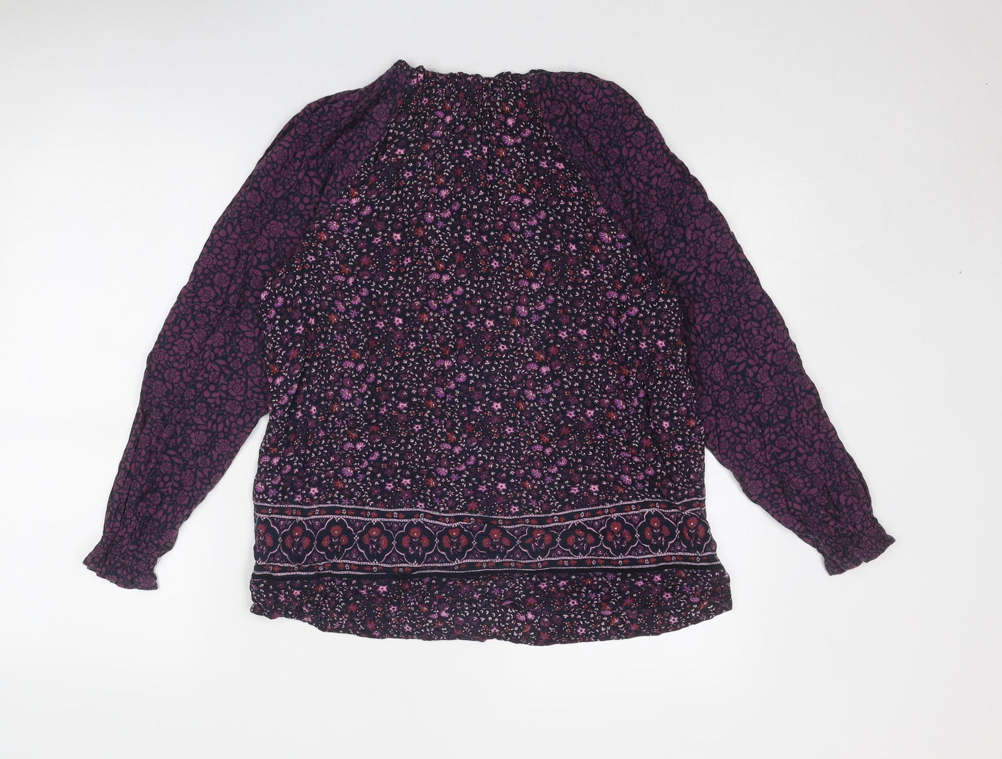 Fat Face Womens Purple Geometric Viscose Basic Blouse Size 10 Round Neck