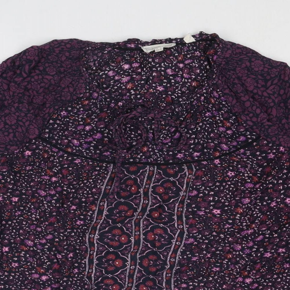 Fat Face Womens Purple Geometric Viscose Basic Blouse Size 10 Round Neck