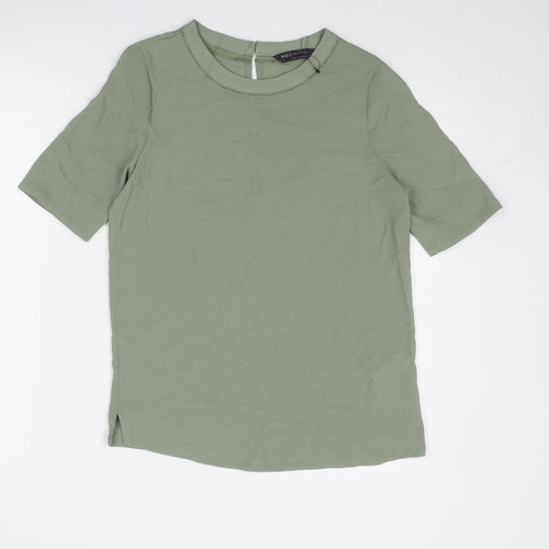 Marks and Spencer Womens Green Polyester Basic T-Shirt Size 6 Round Neck