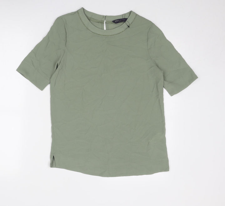 Marks and Spencer Womens Green Polyester Basic T-Shirt Size 6 Round Neck