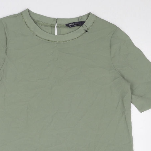 Marks and Spencer Womens Green Polyester Basic T-Shirt Size 6 Round Neck
