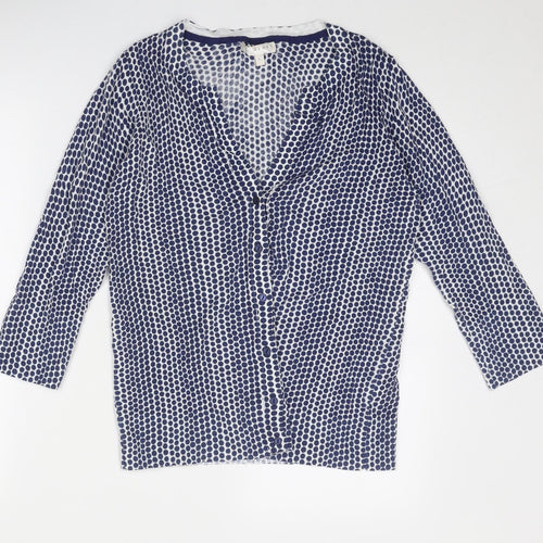 Kenar Womens Blue V-Neck Polka Dot Cotton Cardigan Jumper Size L