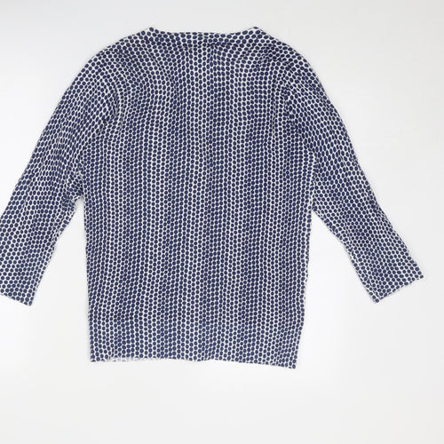 Kenar Womens Blue V-Neck Polka Dot Cotton Cardigan Jumper Size L