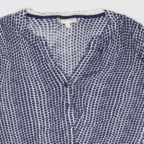 Kenar Womens Blue V-Neck Polka Dot Cotton Cardigan Jumper Size L