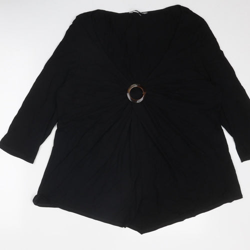 Marks and Spencer Womens Black Viscose Basic Blouse Size 22 V-Neck