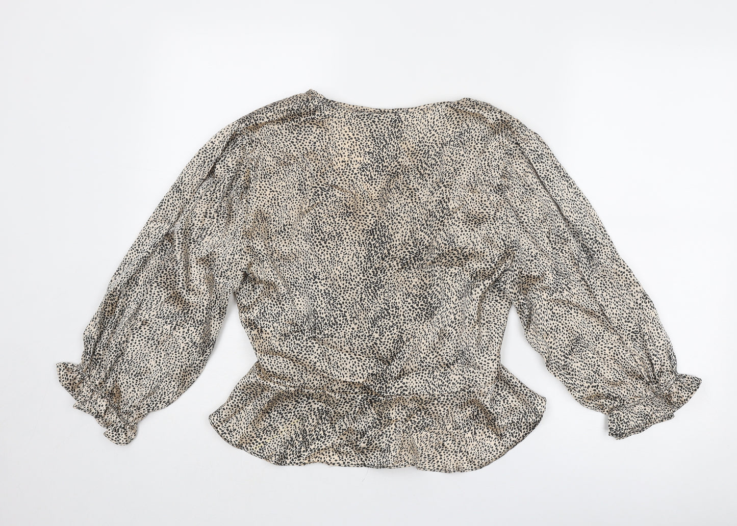 Pink Vanilla Womens Beige Geometric Polyester Basic Blouse Size 16 V-Neck - Twist Detail