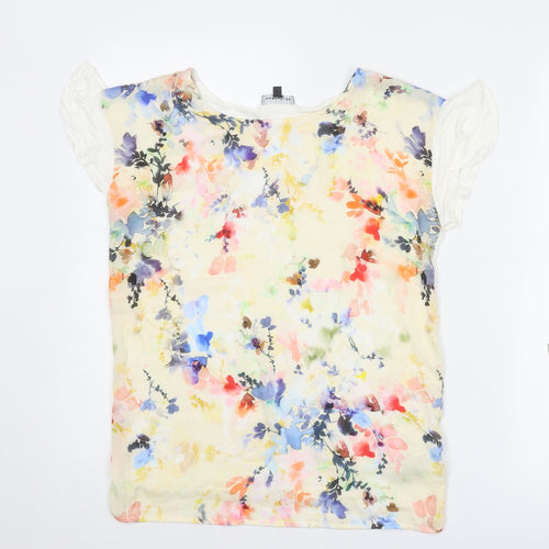 Warehouse Womens Orange Floral Polyester Basic Blouse Size 10 Round Neck