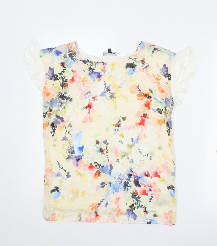 Warehouse Womens Orange Floral Polyester Basic Blouse Size 10 Round Neck