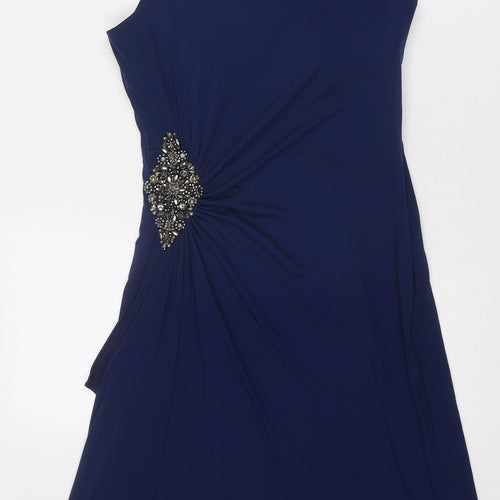 Cachet Womens Blue Polyester Mini Size 6 V-Neck Zip - Asymmetric Neckline