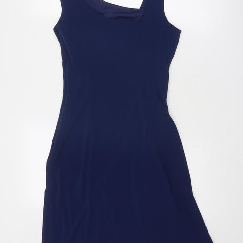 Cachet Womens Blue Polyester Mini Size 6 V-Neck Zip - Asymmetric Neckline