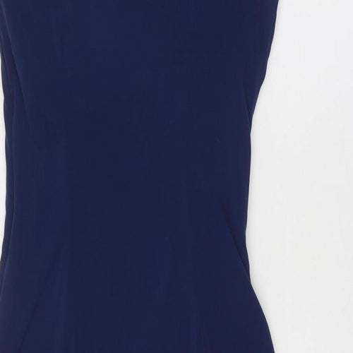 Cachet Womens Blue Polyester Mini Size 6 V-Neck Zip - Asymmetric Neckline