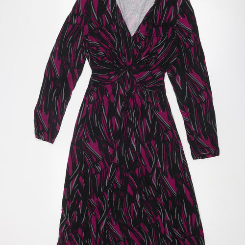 Roman Womens Purple Geometric Viscose A-Line Size S V-Neck Pullover
