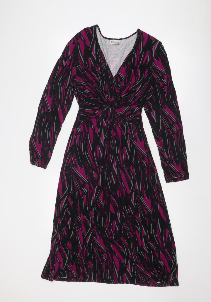 Roman Womens Purple Geometric Viscose A-Line Size S V-Neck Pullover
