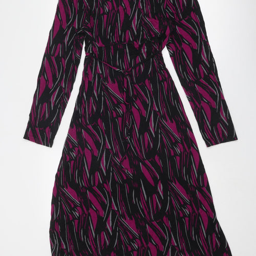 Roman Womens Purple Geometric Viscose A-Line Size S V-Neck Pullover
