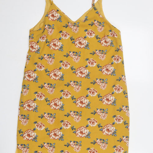 Dotti Womens Yellow Floral Polyester Tank Dress Size 10 V-Neck Pullover