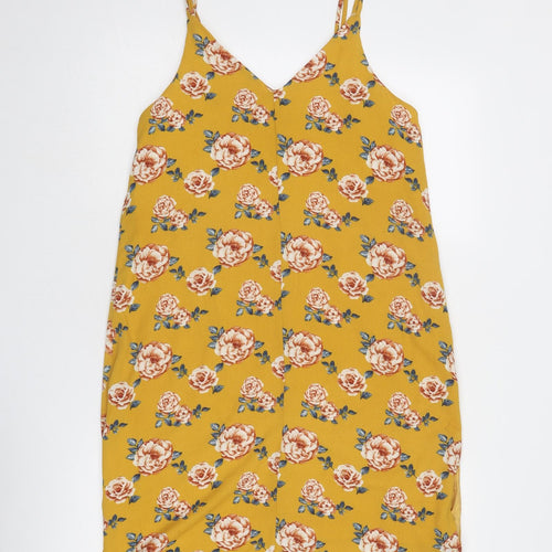 Dotti Womens Yellow Floral Polyester Tank Dress Size 10 V-Neck Pullover