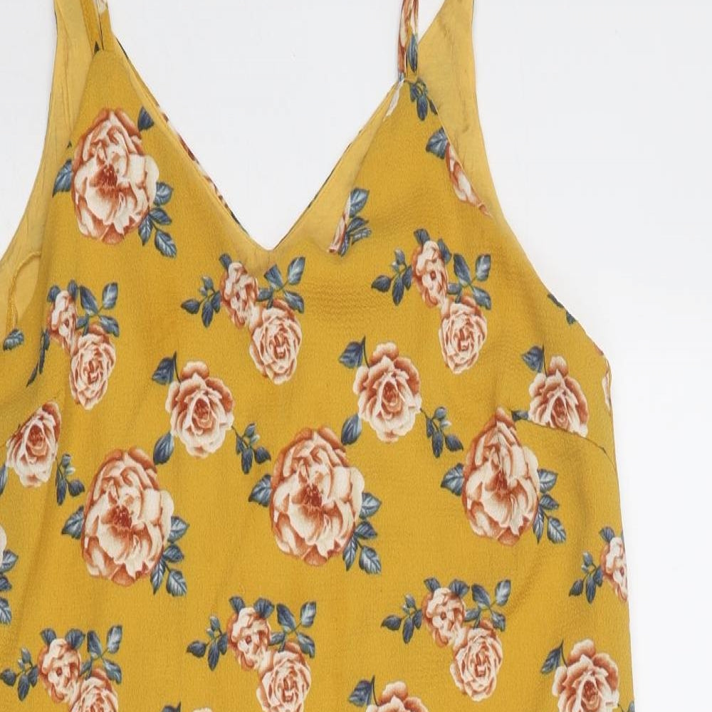 Dotti Womens Yellow Floral Polyester Tank Dress Size 10 V-Neck Pullover
