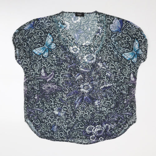 Klass Womens Blue Geometric Polyester Basic Blouse Size 12 Scoop Neck