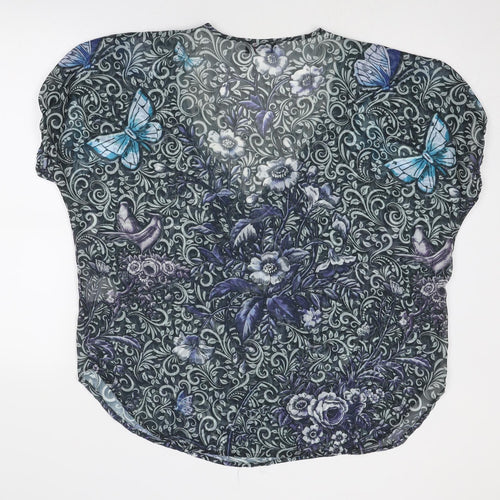 Klass Womens Blue Geometric Polyester Basic Blouse Size 12 Scoop Neck