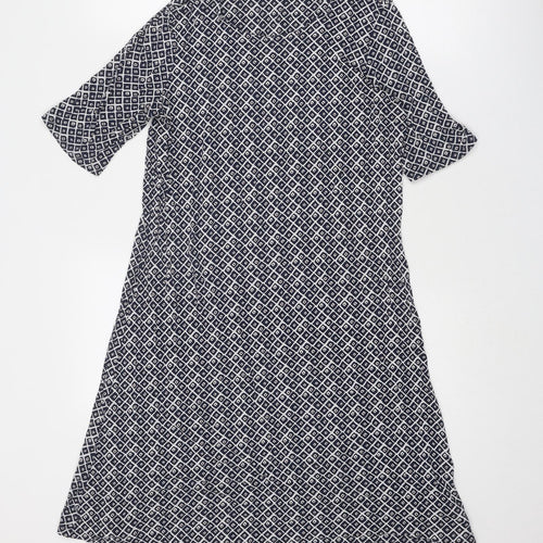 Marks and Spencer Womens Blue Geometric Viscose A-Line Size 12 Round Neck Pullover