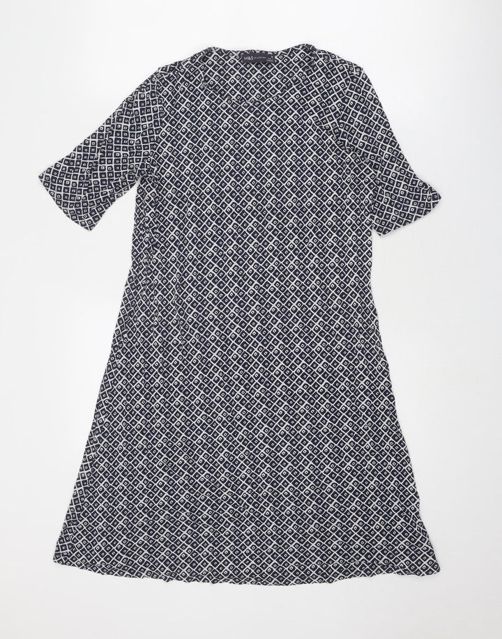 Marks and Spencer Womens Blue Geometric Viscose A-Line Size 12 Round Neck Pullover