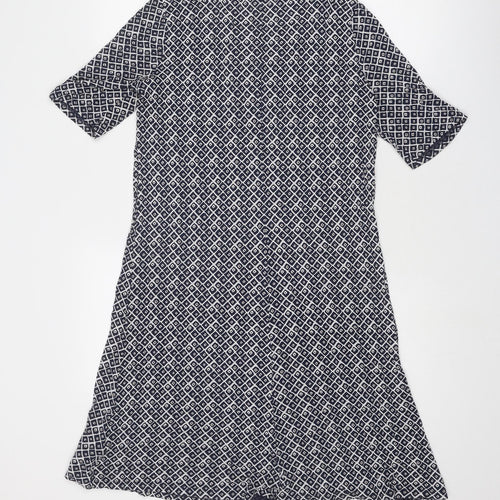 Marks and Spencer Womens Blue Geometric Viscose A-Line Size 12 Round Neck Pullover