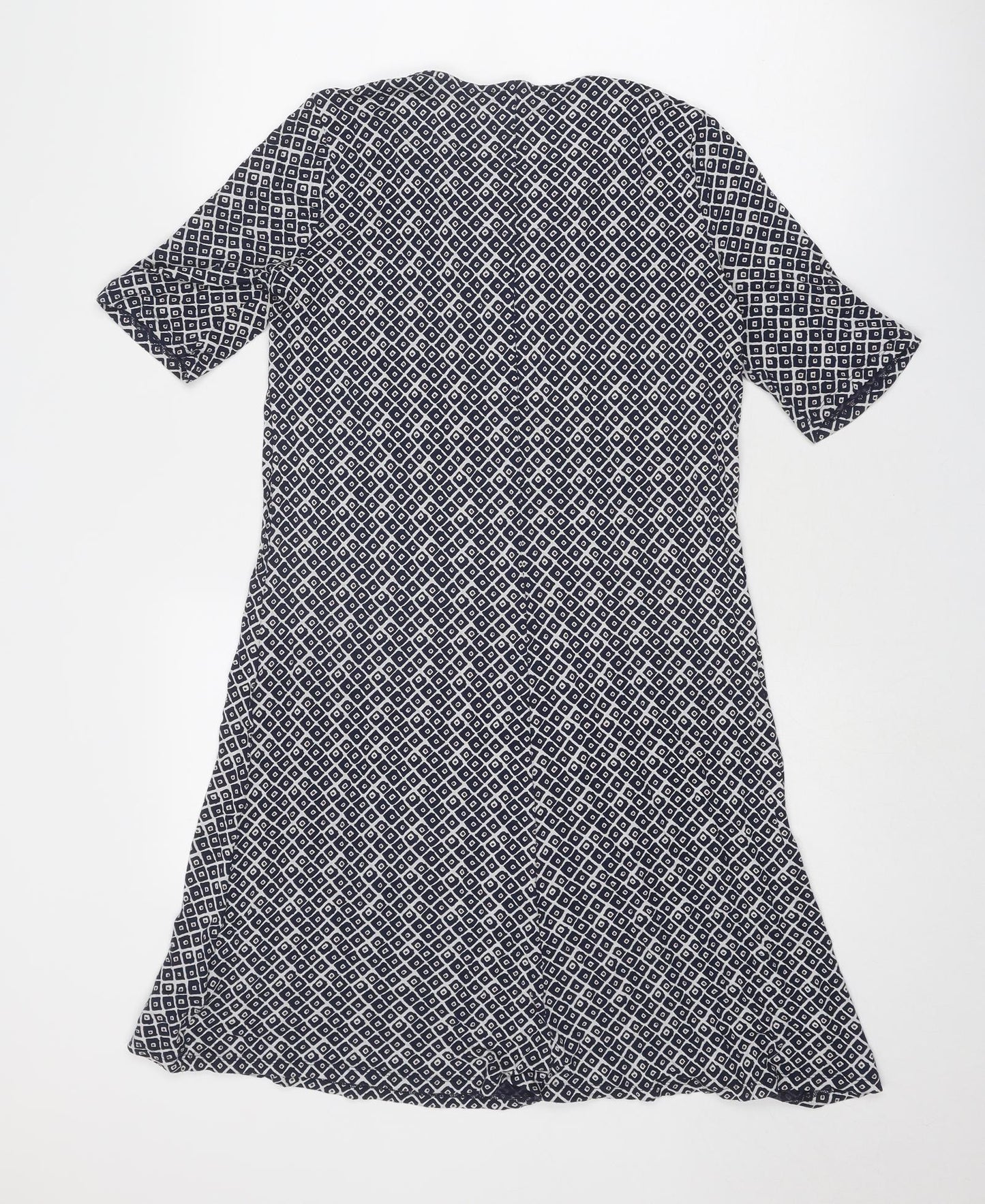 Marks and Spencer Womens Blue Geometric Viscose A-Line Size 12 Round Neck Pullover