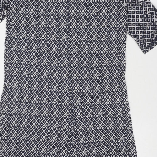 Marks and Spencer Womens Blue Geometric Viscose A-Line Size 12 Round Neck Pullover