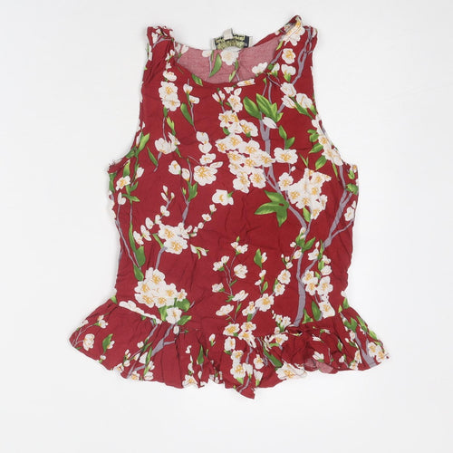 Parisian Collection Womens Red Floral Viscose Basic Tank Size 10 Round Neck