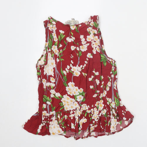 Parisian Collection Womens Red Floral Viscose Basic Tank Size 10 Round Neck