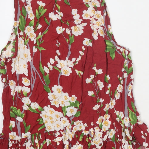 Parisian Collection Womens Red Floral Viscose Basic Tank Size 10 Round Neck