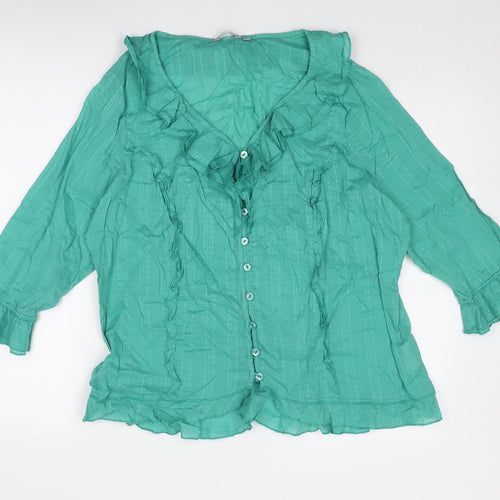 Per Una Womens Green Cotton Basic Button-Up Size 20 V-Neck