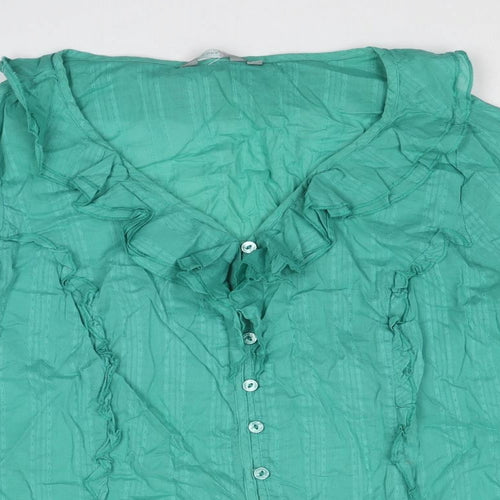 Per Una Womens Green Cotton Basic Button-Up Size 20 V-Neck