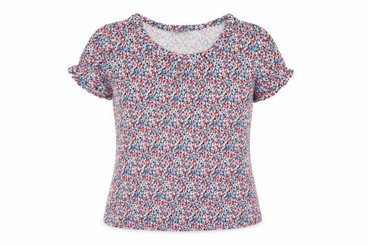 Front view of Classics women’s multicoloured geometric polyester basic blouse, size UK 12, round neck