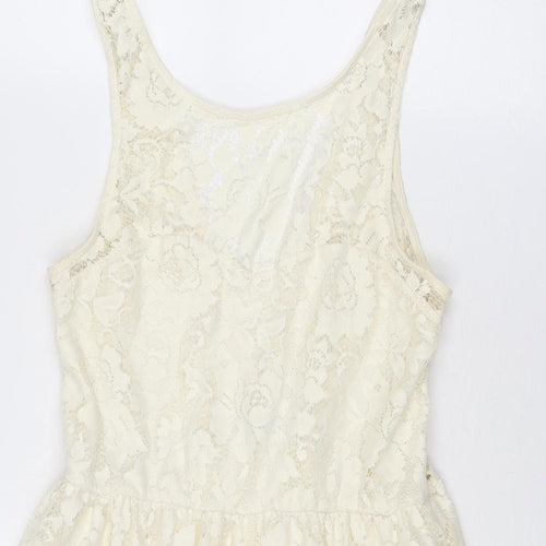 New Look Womens Ivory Polyester A-Line Size 12 Round Neck Pullover