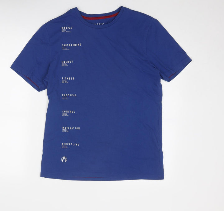 Marks and Spencer Womens Blue Polyester Basic T-Shirt Size M Round Neck