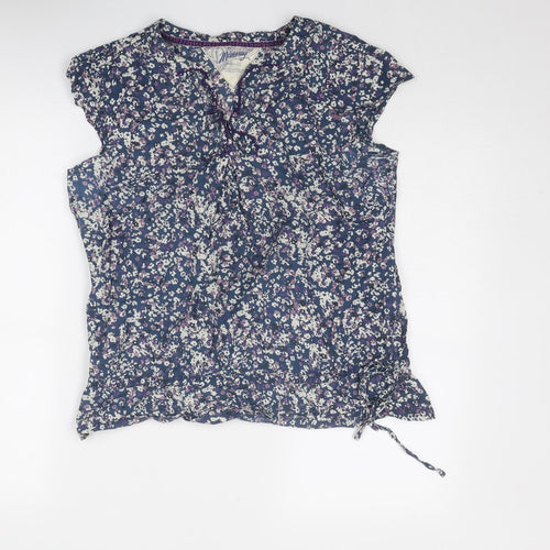 MANTARAY PRODUCTS Womens Blue Geometric Cotton Basic Blouse Size 14 V-Neck