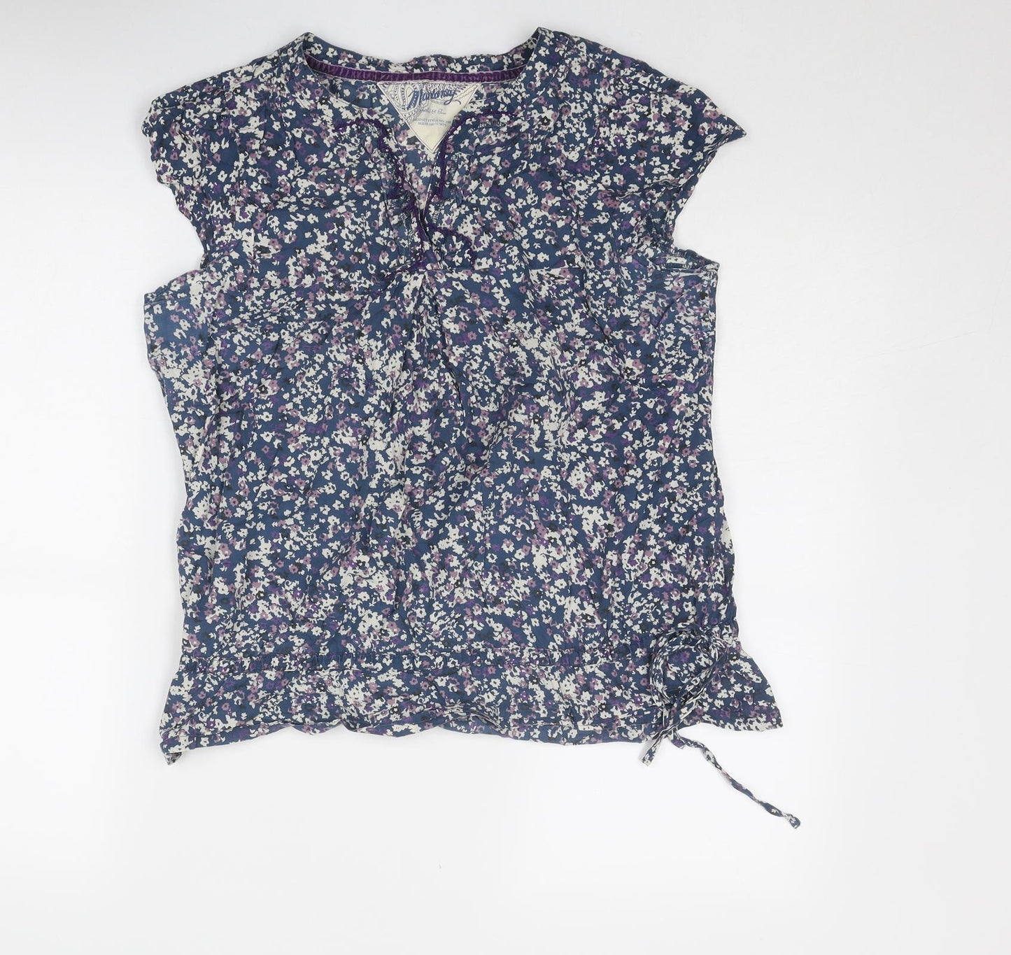 MANTARAY PRODUCTS Womens Blue Geometric Cotton Basic Blouse Size 14 V-Neck