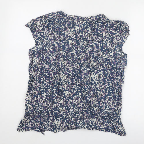MANTARAY PRODUCTS Womens Blue Geometric Cotton Basic Blouse Size 14 V-Neck