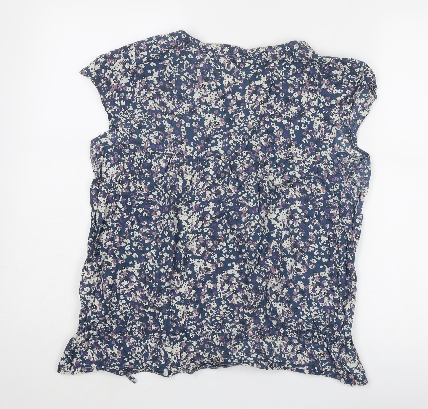 MANTARAY PRODUCTS Womens Blue Geometric Cotton Basic Blouse Size 14 V-Neck