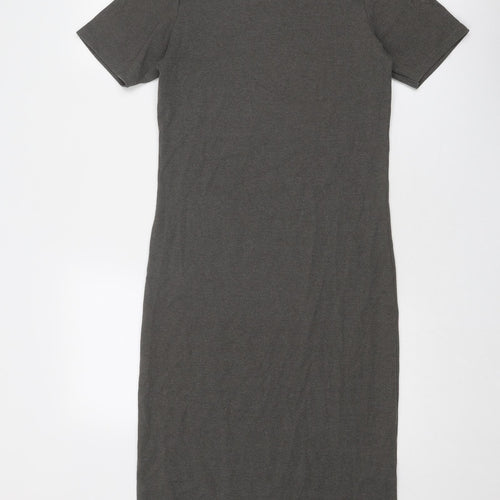 Brave Soul Womens Grey Cotton Bodycon Size M Mock Neck Pullover